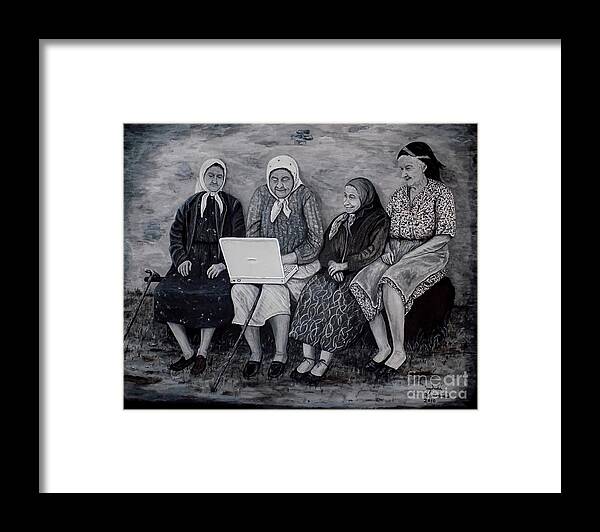 Old Ladies Framed Print featuring the painting Computer Class by Judy Kirouac