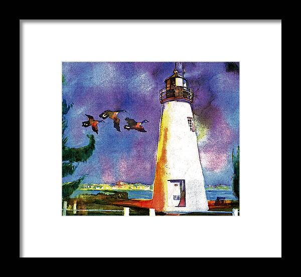 Watercolor Framed Print featuring the painting Concord Point Lighthouse by Craig A Christiansen