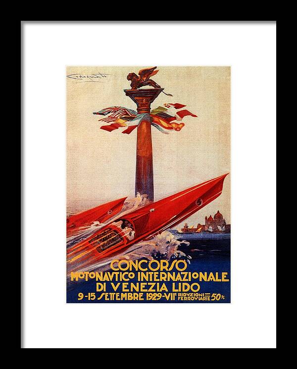 Concorso Framed Print featuring the mixed media Concorso Motonautico Internazionale - Venezia, Italy - Retro travel Poster - Vintage Poster by Studio Grafiikka