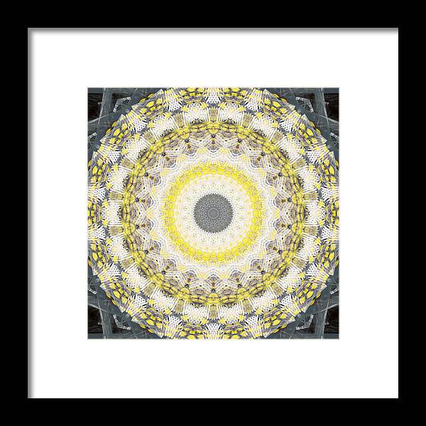 Concrete Framed Print featuring the painting Concrete and Yellow Mandala- Abstract Art by Linda Woods by Linda Woods