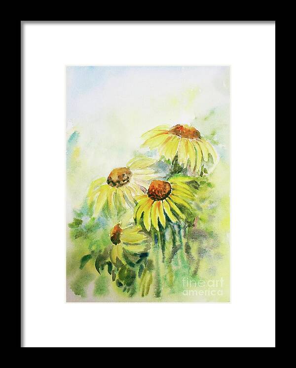 Floral Framed Print featuring the painting Cone flowers by Asha Sudhaker Shenoy