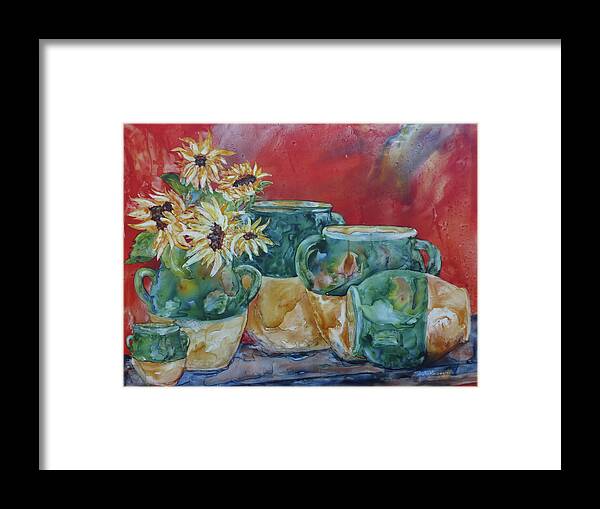 Confit Framed Print featuring the painting Confits and Sunflowers by Paula Robertson