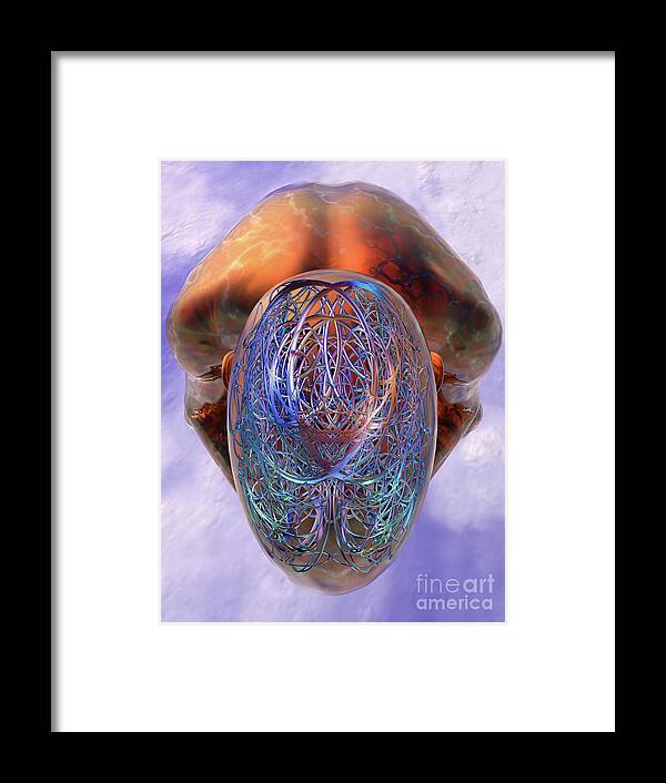 Brain Framed Print featuring the digital art Confusion or Enlightenment - crouching man by Nicholas Burningham