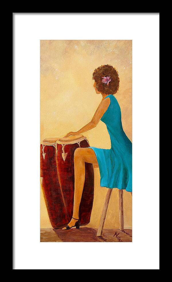 Drumming Framed Print featuring the painting Conga Gal by Deborah Naves