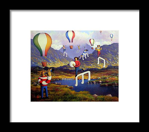  Kenny Framed Print featuring the painting Connemara landscape with balloons and figures by Alan Kenny