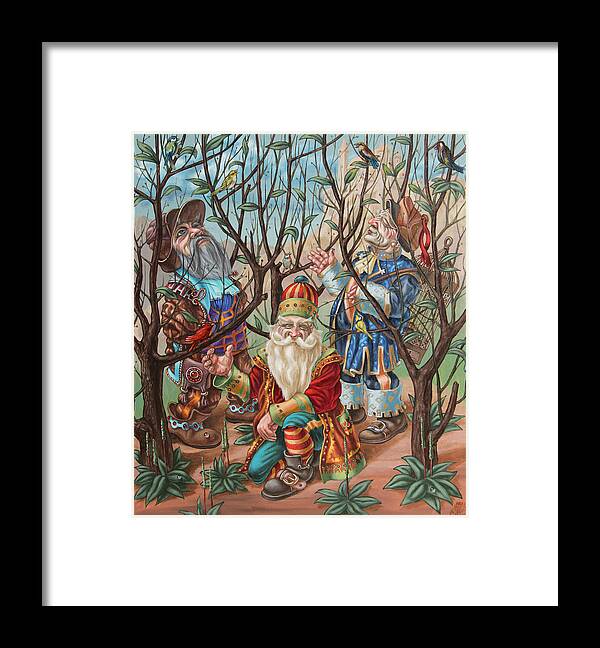 Gnome Framed Print featuring the painting Connoisseurs of birdsong by Victor Molev