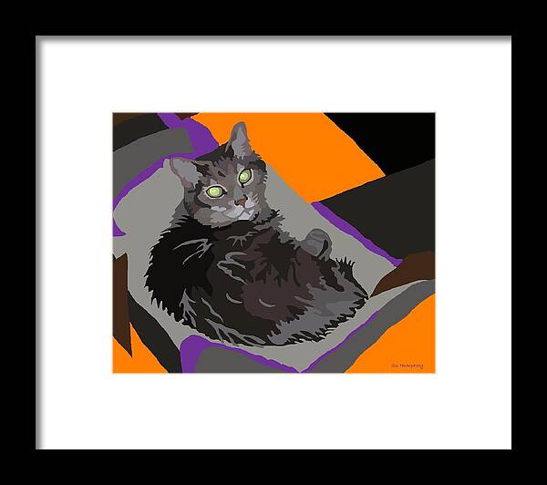 Cat Framed Print featuring the digital art Contempo Cat by Su Humphrey