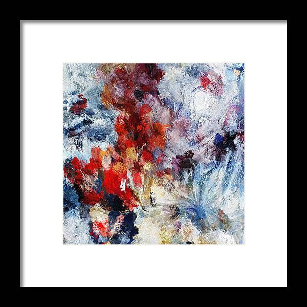 Abstract Framed Print featuring the painting Contemporary Abstract Painting in Red / Orange Tones by Inspirowl Design