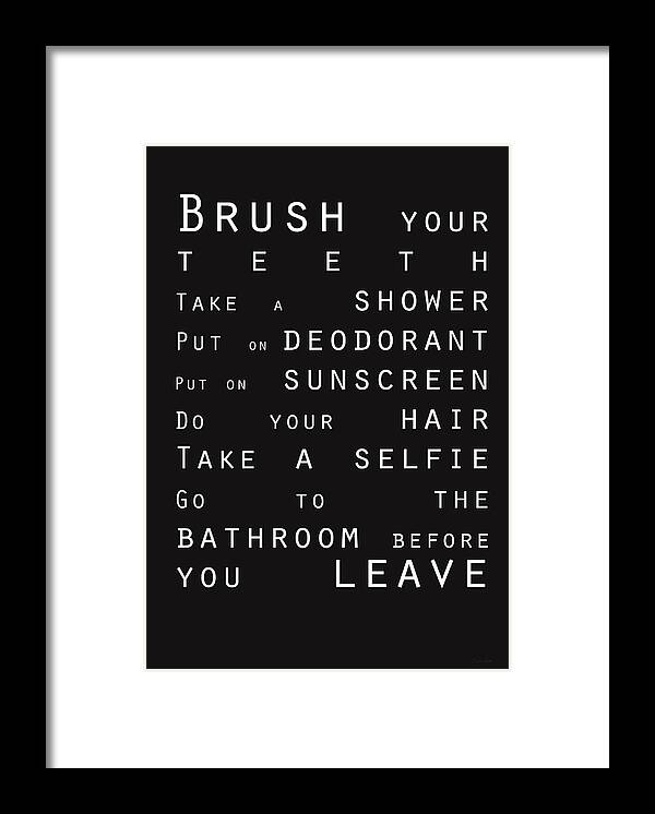 Bathroom Sign Framed Print featuring the digital art Contemporary Bathroom Rules - Subway Sign by Linda Woods