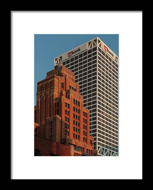 Wisconsin Gas Bldg. Framed Print featuring the photograph Contrasting Towers by John Roach