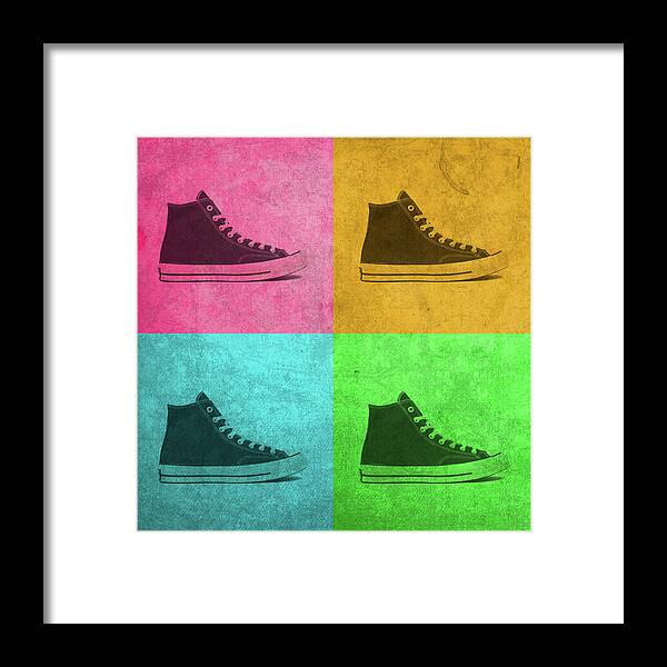 Converse Framed Print featuring the mixed media Converse All Star Chucks Colorful Pop Art Quadrants by Design Turnpike