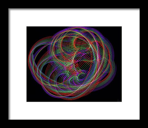 Light Painting Psychedelic Groovy 60's Spirograph Swinging Light Flashlight Abstract Blacklight Trippy Long Exposure Pink Floyd Dark Colorful Hypnotic Framed Print featuring the photograph Convoluted Colors by Peter Herman