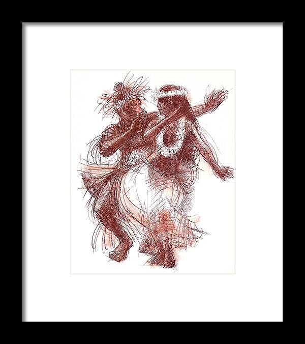 South Pacific Dancer Framed Print featuring the drawing Cook Islands Pas-De-Deux by Judith Kunzle