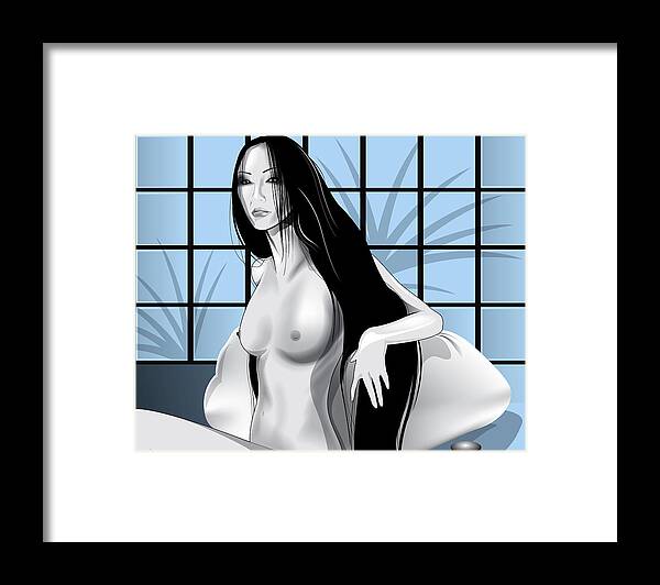 Long Black Hair Framed Print featuring the digital art Cool Blue by Brian Gibbs