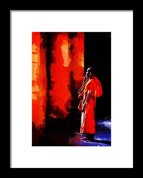 Monk Framed Print featuring the digital art Cool Orange Monk by Cameron Wood