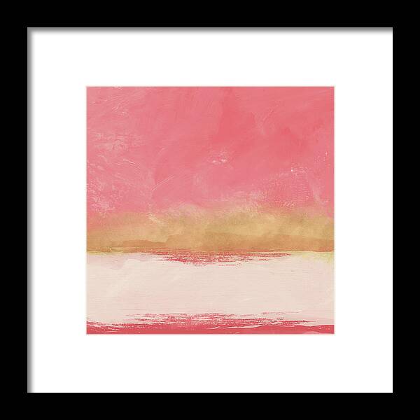 Abstract Framed Print featuring the mixed media Coral and Gold Abstract 1- Art by Linda Woods by Linda Woods