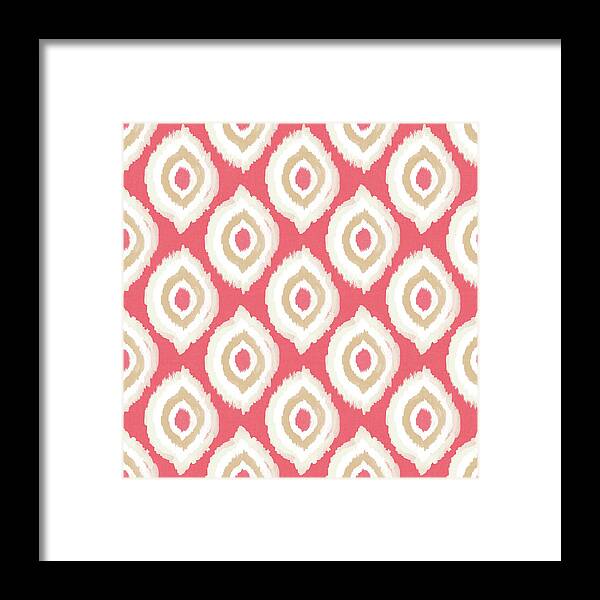 Ikat Framed Print featuring the mixed media Coral Ikat Design- Art by Linda Woods by Linda Woods