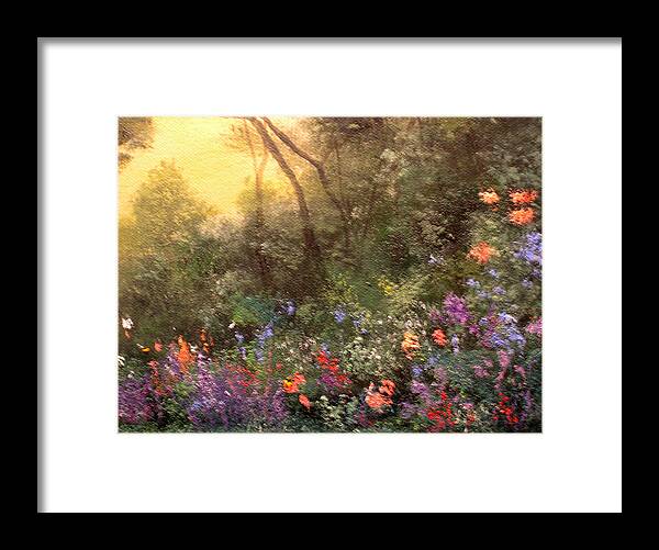 Connie Tom Framed Print featuring the painting Corner of the Garden by Connie Tom