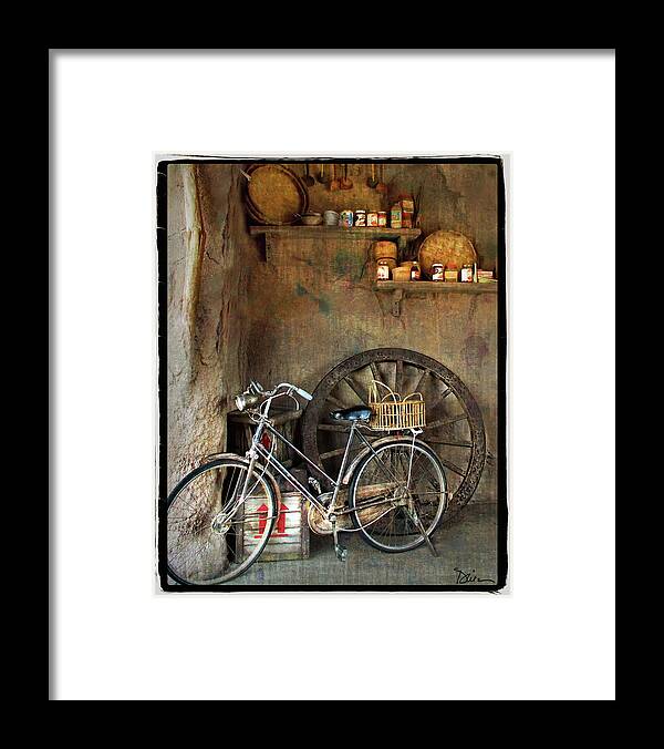 Old Bike Framed Print featuring the photograph Corner of the Shop by Peggy Dietz