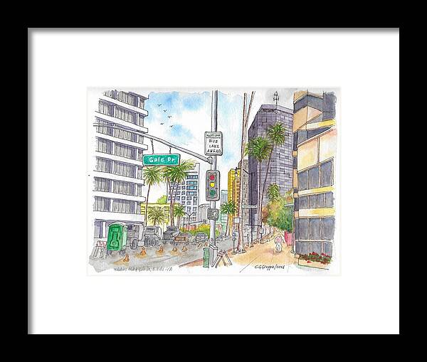 Corner Framed Print featuring the painting Corner Wilshire Blvd. and Gale Dr., Beverly Hills, CA by Carlos G Groppa