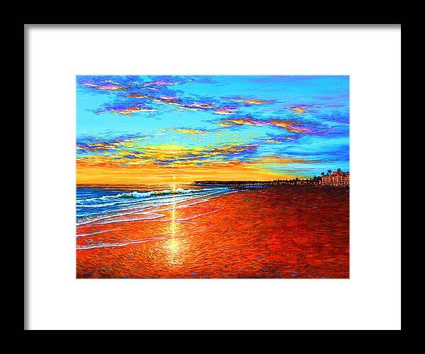 Landscape Framed Print featuring the painting Hotel Del Coronado twilight watercolor by John YATO