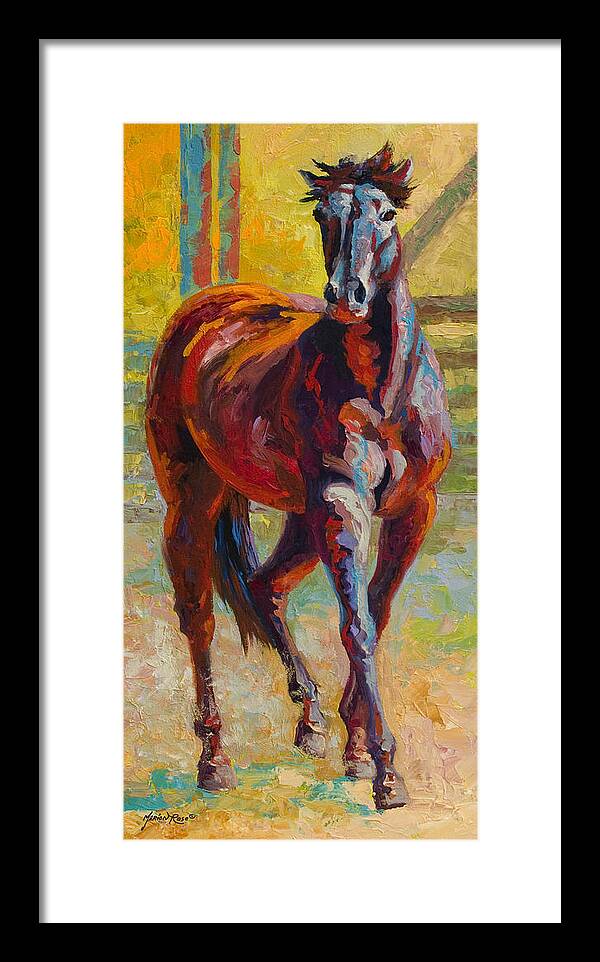 Horses Framed Print featuring the painting Corral Boss - Mustang by Marion Rose