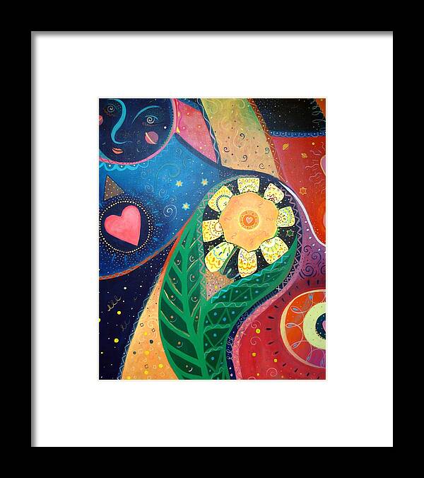 Yin And Yang Framed Print featuring the painting Cosmic Carnival II aka Duality by Helena Tiainen