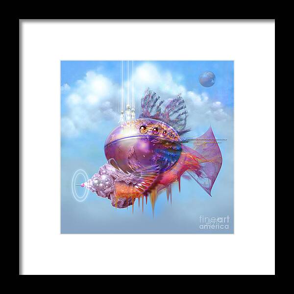 Digital Framed Print featuring the digital art Cosmic Fish Spaceship by Alexa Szlavics