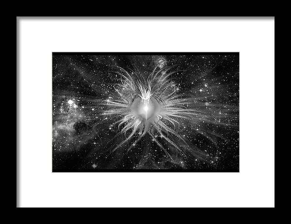Corporate Framed Print featuring the digital art Cosmic Heart of the Universe BW by Shawn Dall