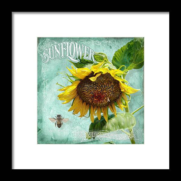 Sunflower Framed Print featuring the painting Cottage Garden - Sunflower Standing Tall by Audrey Jeanne Roberts