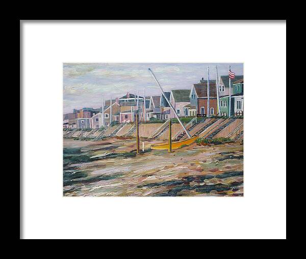Beach Framed Print featuring the painting Cottages Along Moody Beach by Richard Nowak