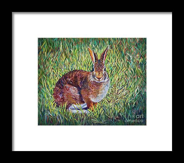 Grass Framed Print featuring the painting Cottontail by AnnaJo Vahle