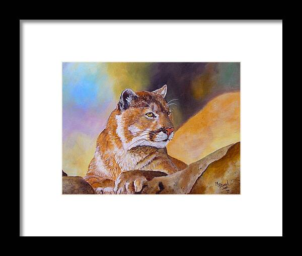Cougar Framed Print featuring the painting Cougar Wildlife by Mary Jo Zorad
