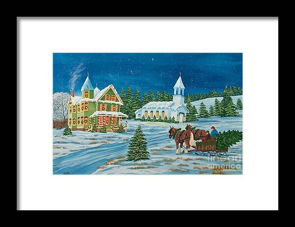 Winter Scene Paintings Framed Print featuring the painting Country Christmas by Charlotte Blanchard