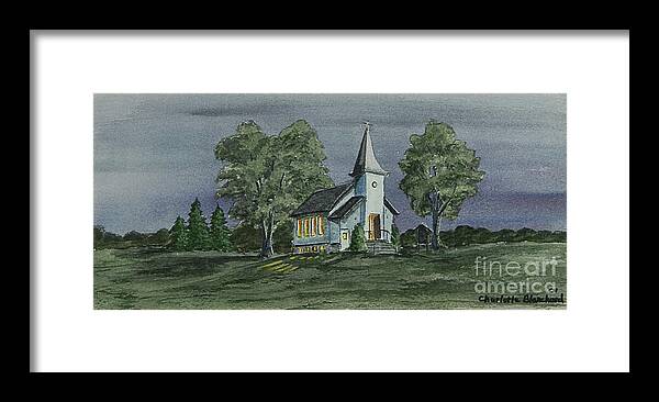 Country Church At Night Framed Print featuring the painting Country Church On A Summer Night by Charlotte Blanchard