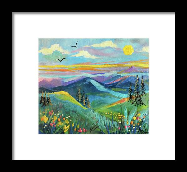 Encaustic Framed Print featuring the painting Country Hills by Jean Batzell Fitzgerald