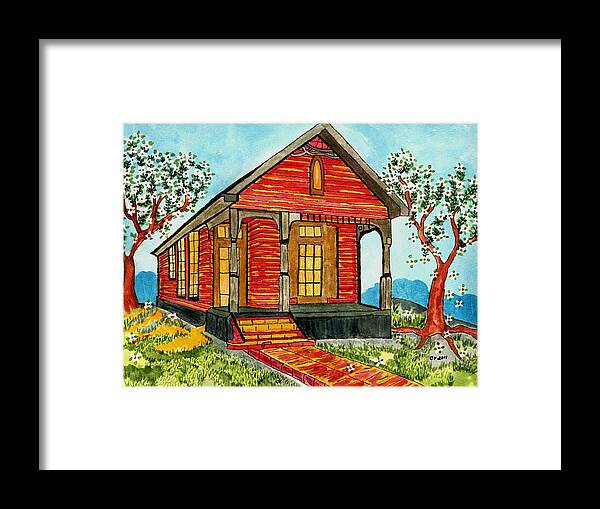 Shot Gun House Framed Print featuring the painting Country New Orleans shot gun house by Connie Valasco