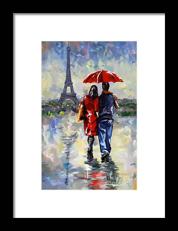 Couple Walking In The Rain Paris Framed Print By Tim Gilliland