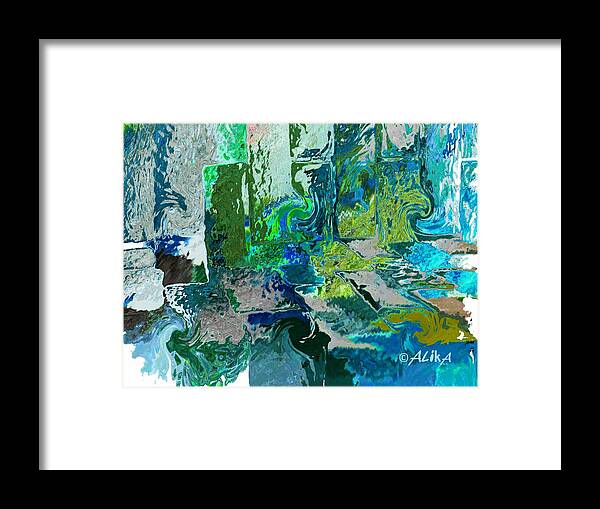 Blue Framed Print featuring the digital art Courtyard by Alika Kumar