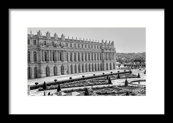 Chateau De Versailles Framed Print featuring the photograph Courtyard Architecture Exterior Chateau de Versailles France Black White by Chuck Kuhn