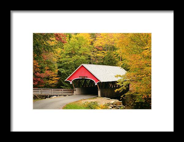 Flume Framed Print featuring the photograph Covered Bridge in Autumn by James Kirkikis