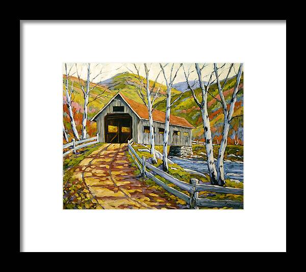 Water Framed Print featuring the painting Covered Bridge by Richard T Pranke