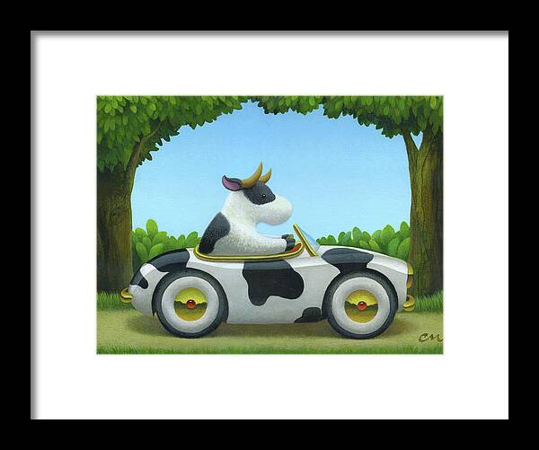 Cow Framed Print featuring the painting Cow Car by Chris Miles