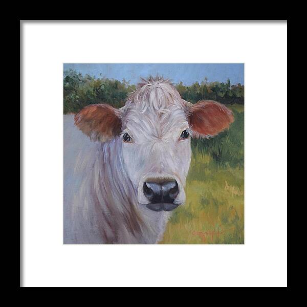 Animal Framed Print featuring the painting Cow Painting Ms Ivory by Cheri Wollenberg