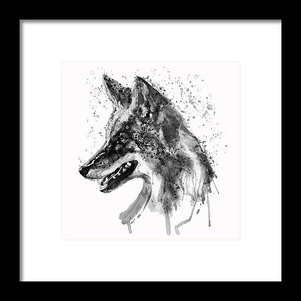 Marian Voicu Framed Print featuring the painting Coyote Head Black and White by Marian Voicu