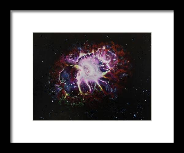 Oil Painting Framed Print featuring the painting Crab Nebula by Neslihan Ergul Colley