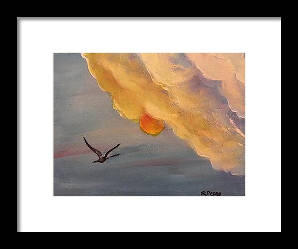 Crane Framed Print featuring the painting Crane in Flight during a Florida Sunset by George Pedro