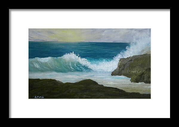 Waves Seascape Landscape Ocean Rocks Coast Maine Framed Print featuring the painting Crashing Wave 3 by Scott W White