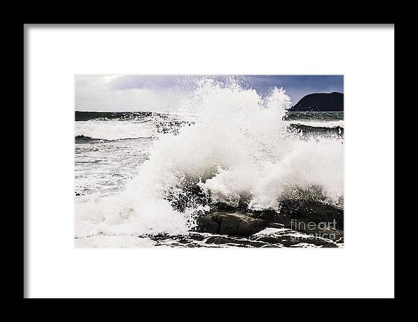 Water Framed Print featuring the photograph Crashing waves at Cloudy Bay by Jorgo Photography
