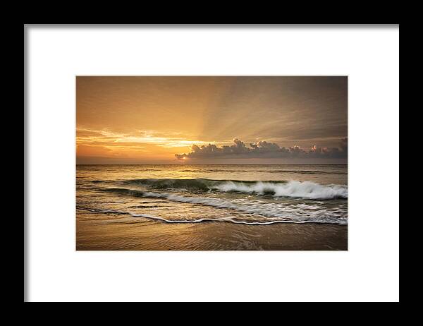 Waves Framed Print featuring the photograph Crashing Waves At Sunrise by Greg and Chrystal Mimbs